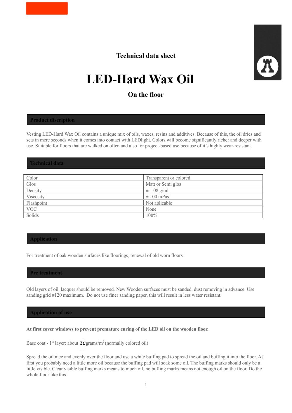 Technical data sheet — first page