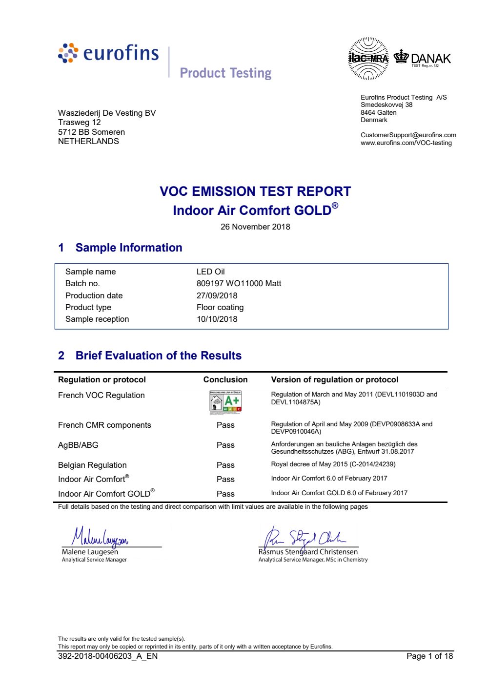 VOC-free laboratory report — first page